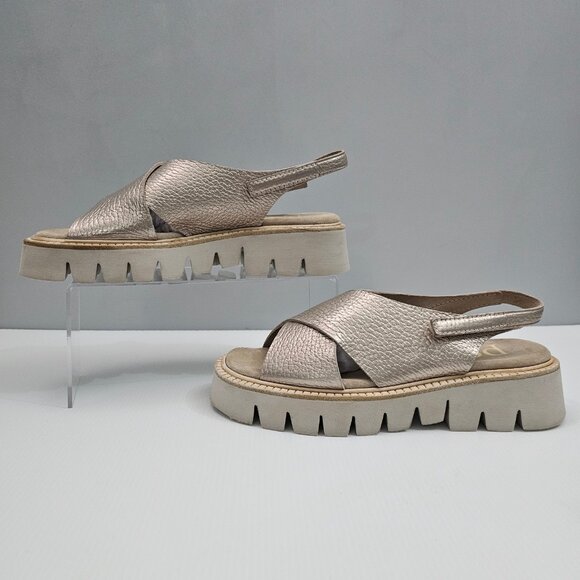 Pedro Garcia Reme Sandal Womens EU 39 Metallic Gold Leather Slingback Platform - Picture 2 of 14